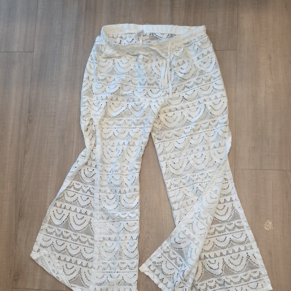 White Lace Women Swim Coverup Pants